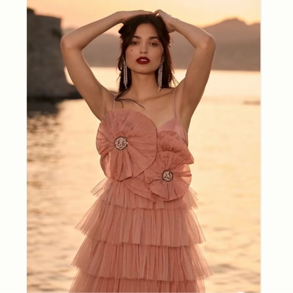 NWT Anthropologie Kavita Bhartia Rosette Tiered Tulle Gown